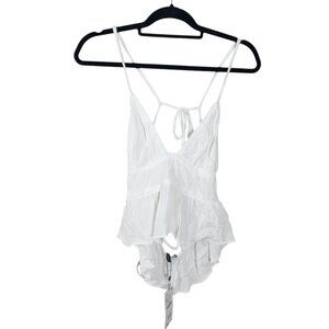NWT Zara White Sleeveless Tank Top Strappy Tie Back Flare SZ M